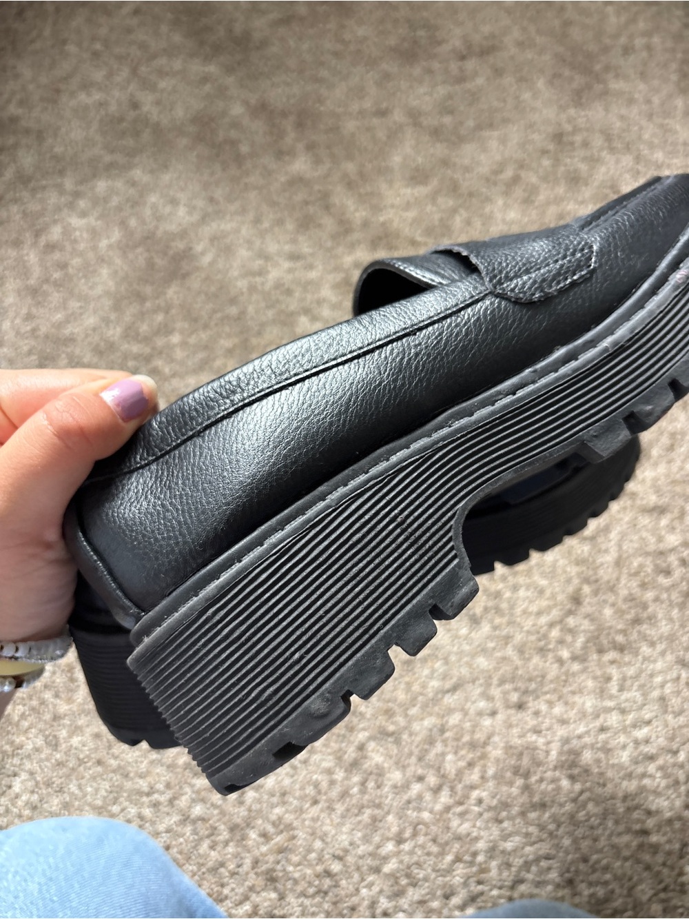 Sincerly Jules Black Chunky Lug Slip-On Loafers - Picture 6 of 11